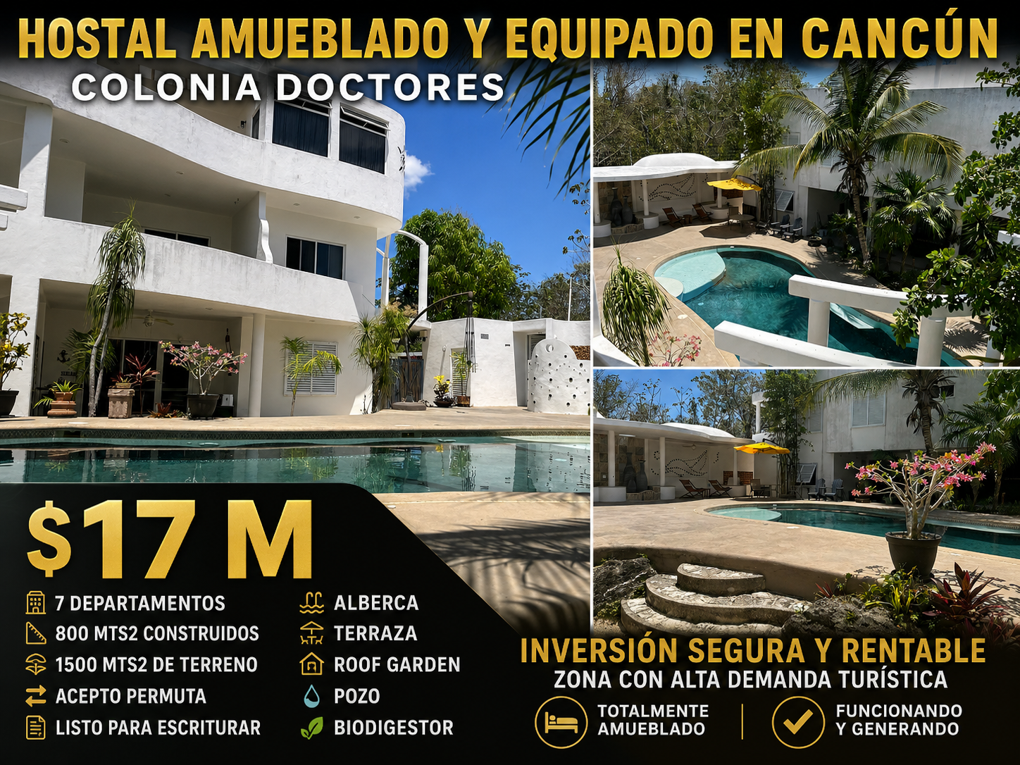 Hostal amueblado en la Colonia Doctores Cancún