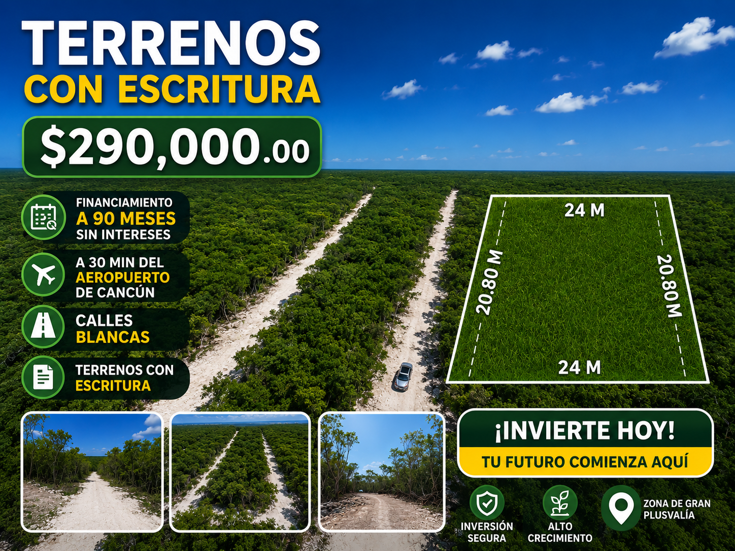 Terrenos con financiamiento y  escritura en Cancún